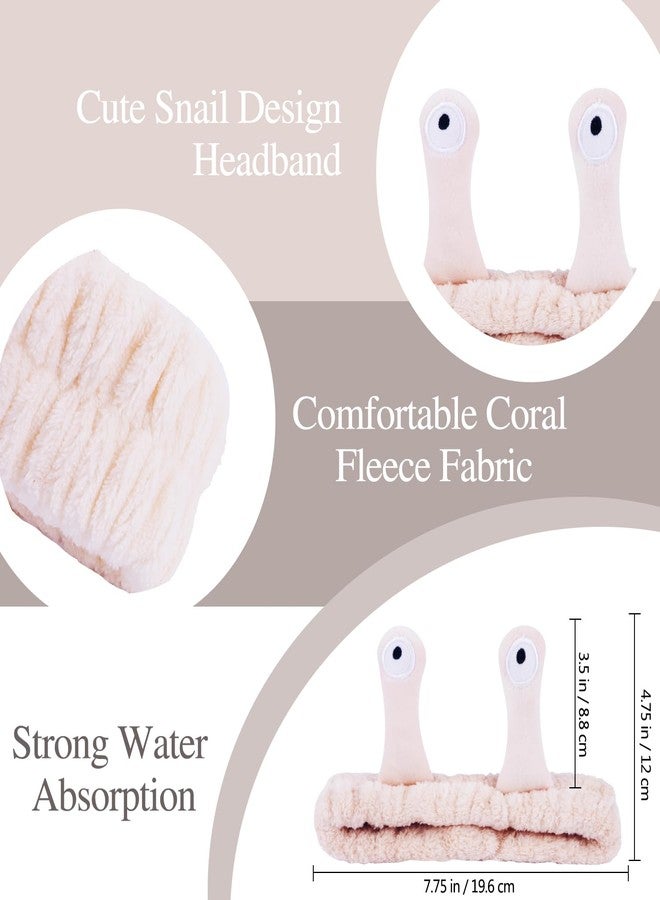 Atoden Snail Spa Set - Wristband & Headband for Face Washing, Cute Animal Design for Women & Girls - Beige, Khaki, Brown - Image 5